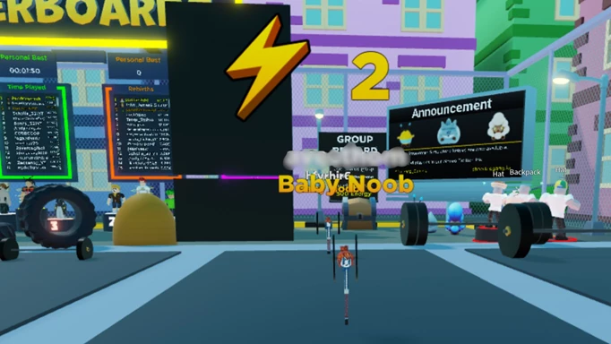 A character using weights in Strongman Simulator in Roblox