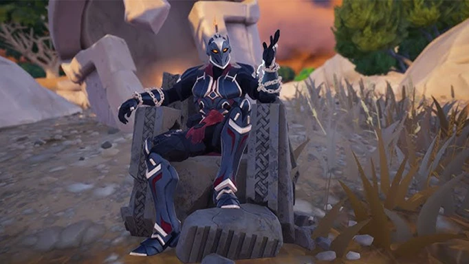 Ares sits on a throne in Fortnite.