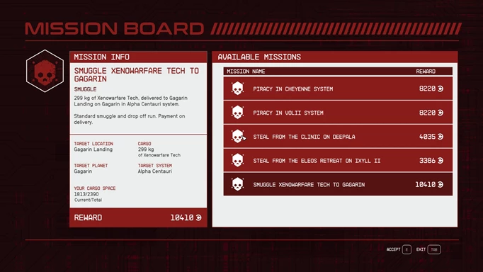A list of missions, including smuggling missions, in Starfield.