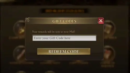 The interface for redeeming Guns of Glory codes.