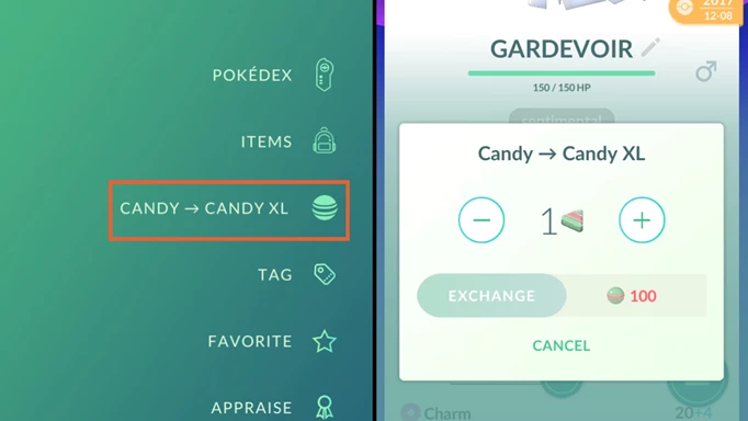 converting regular Ralts candies into Ralts Candy XL in Pokemon GO