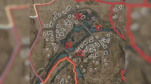 Screenshot of the MW2 DMZ Al Mazrah map where the Gas Station locations have been circled