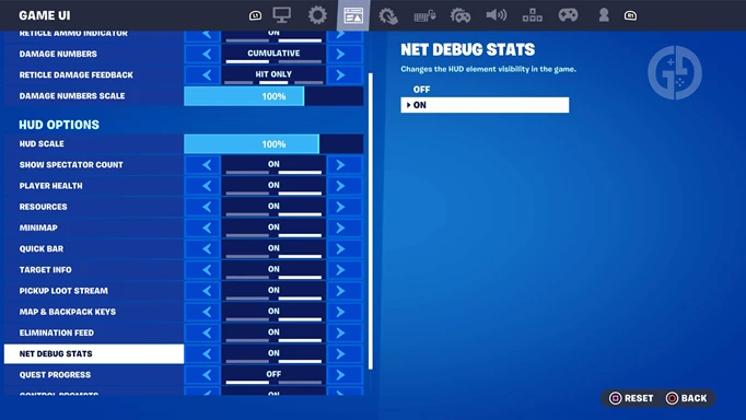 an image of the ping settings in Fortnite