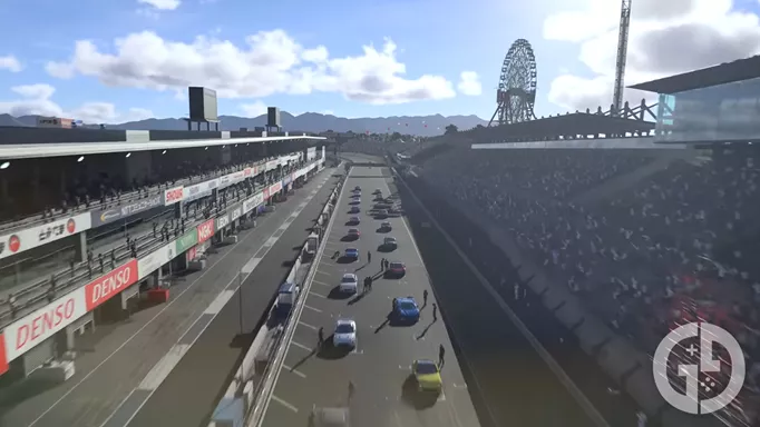 Cars lined out on the starting grid in Forza Motorsport