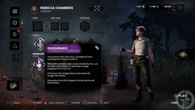 Rebecca Chambers and her Reassurance Per, one of the best for Survivors in DbD