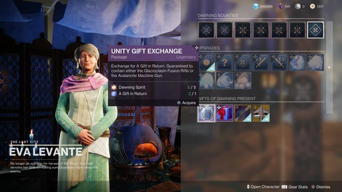 Buy a unity Gift Exchange to unlock the Glacioclasm in Destiny 2.
