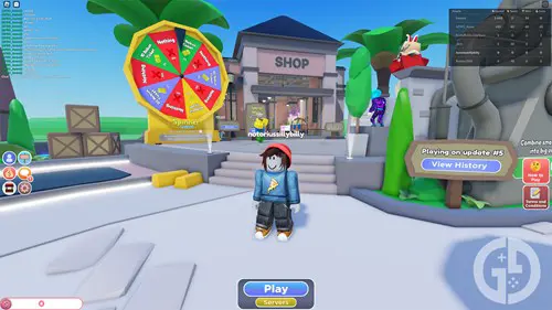 Double Down Roblox gameplay with the spin wheel in the background
