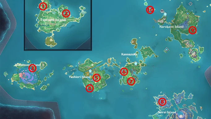 Všetky svätyňa Inazuma mapy hĺbok v Genshin Impact