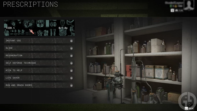 Prescriptions list in The Outlast Trials
