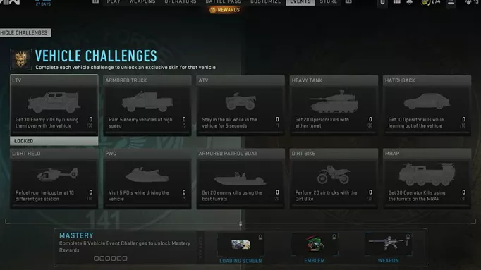 The in-game Vehicle Camo Challenges