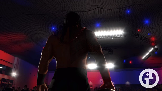 Roman Reigns from behind as he makes his entrance in WWE 2K24