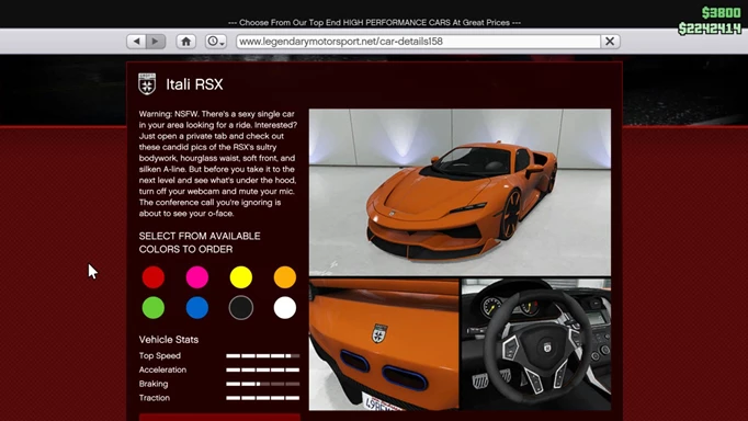 The Itali RSX is one of the fastest cars in GTA Online 2022.