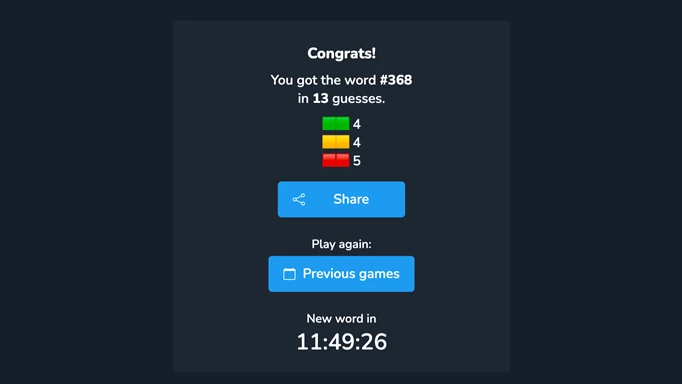 image showing the timer for a new word in Contexto