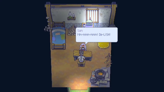 Image of Sam saying De-LISH in Eastward Octopia DLC