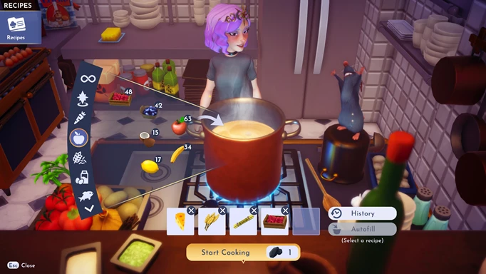 Снимок экрана, показывающий, как приготовить рецепт чизкейка в Disney Dreamlight Valley.