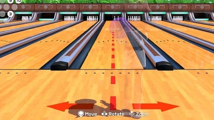 A split in Nintendo Switch Sports bowling.