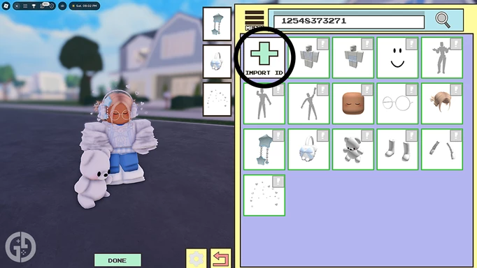 Image showing the avatar menu where you input outfit codes in Berry Avenue