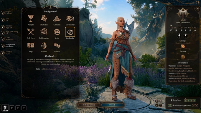 an image of the backgrounds in the Baldur's Gate 3 character creation menu
