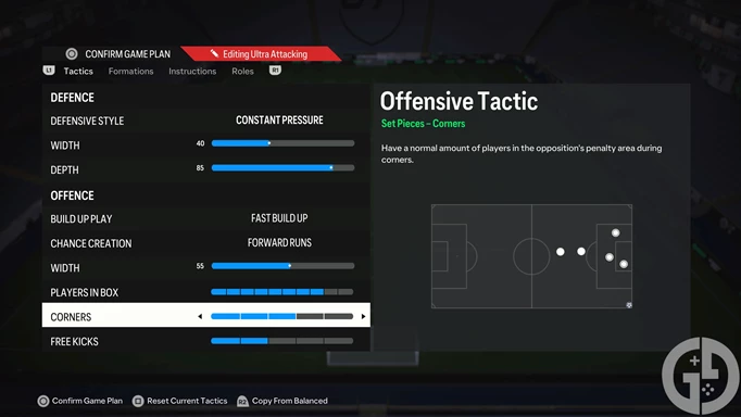 Image of the best ultra attacking custom tactic in EA FC 24 Ultimate Team