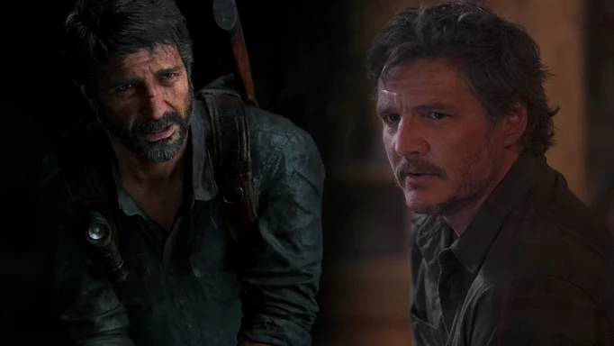 Joel in The Last of Us and Pedro Pascal as live-action Joel