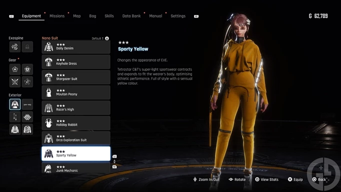 The Sporty Yellow Nano Suit in Stellar Blade