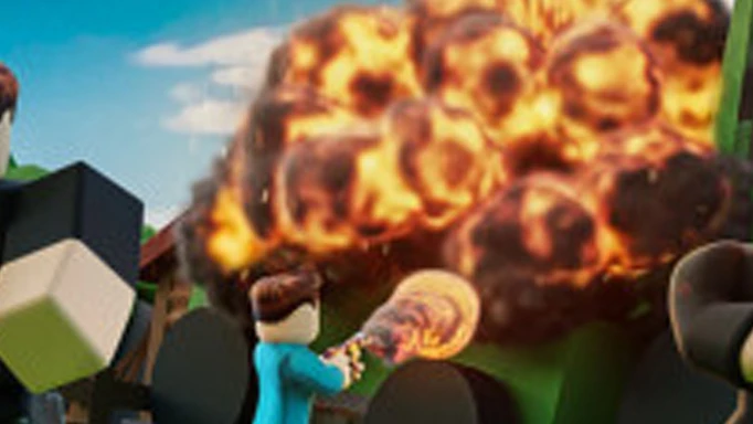 Flamethrower Simulator: A character burning a vehicle with a flamethrower.