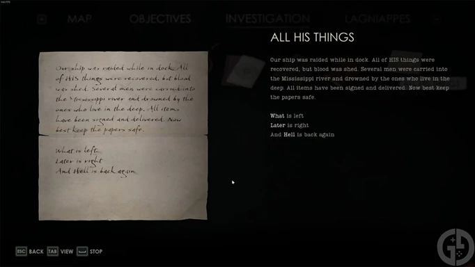 the All His Things note in Alone in the Dark