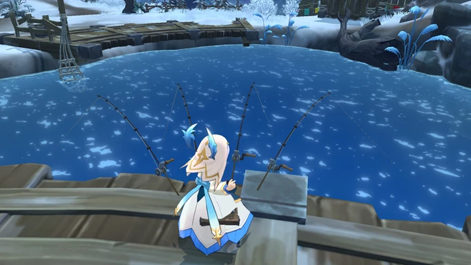 Key art of a character fishing in Summoners War Chronicles