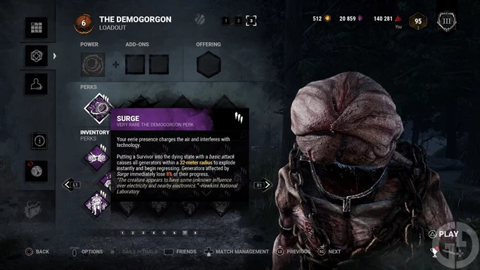 The Demogorgon with the Perk Surge, one of the best in Dead by Daylight