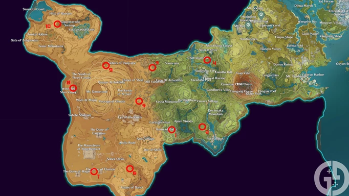 All Sumeru Shrine of Depths map locations in Genshin Impact