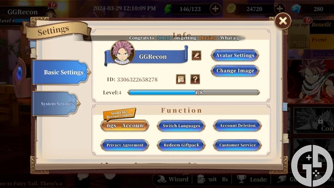 Image showing you how to redeem codes in Fairy Tail Fierce Fight
