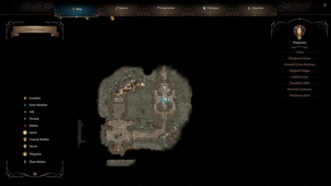 Изображение, показывающее место на карте, где можно добраться до Подземья в Baldur's Gate 3.
