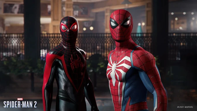 Miles Morales and Peter Parker face off against Venom in Spider-Man 2.