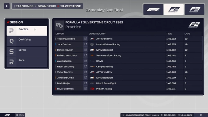 F1 Manager 2023 F2 Simulation at British GP