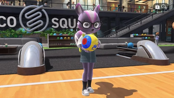 The Nintendo Switch Sports squirrel suit prepares to bowl.