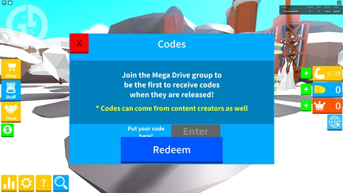 Code redemption in Fighting Simulator for Roblox