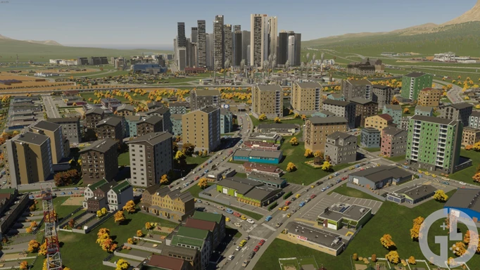 Image of a medium density area in Cities Skylines 2