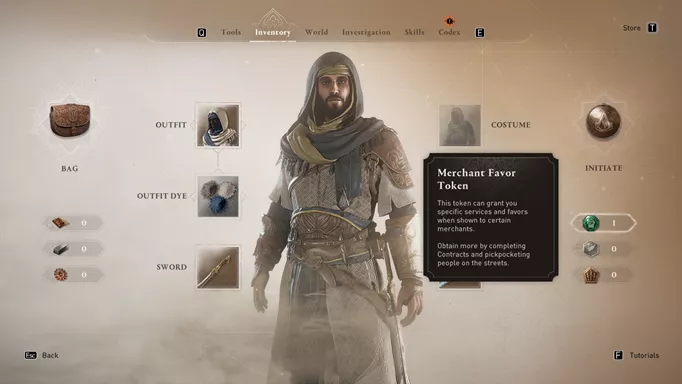 an image of the Tokens in the Assassin's Creed: Mirage inventory