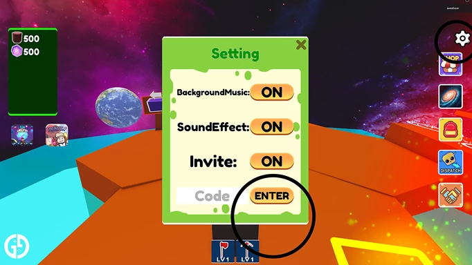 Image of the code redemption screen in Roblox