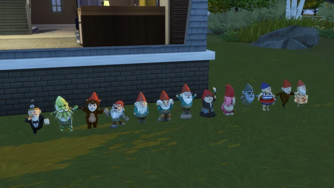 All gnome types in The Sims 4 in a line