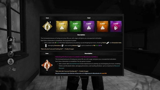 Dead by Daylight: A chart of the details of the Fire Up perk