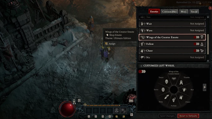 an image of the Diablo 4 menu where you can change emotes