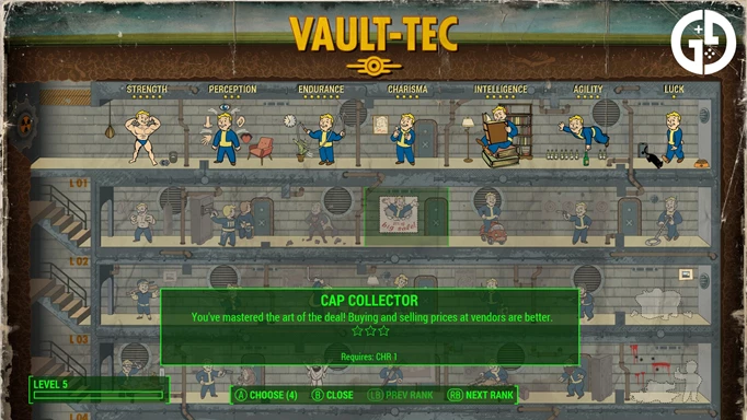 The perks screen in Fallout 4.