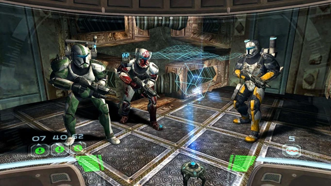 Stormtroopers crouched in Republic Commando, one of the best Star Wars games