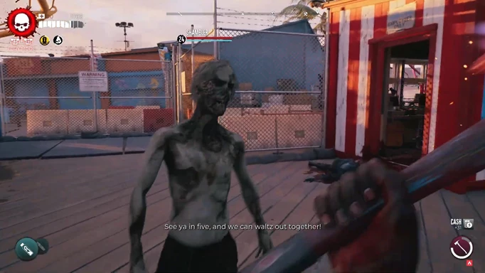 an image of Dead Island 2 gameplay showing a zombie being attacked in Like and Follow