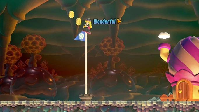 The secret flagpole in Where the Rrrumbas Rule in Super Mario Bros Wonder