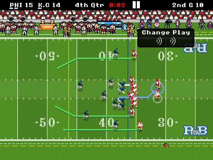 Retro Bowl screenshot showing a match