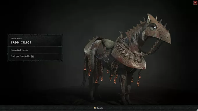 the Iron Cilice Mount Armour in the Diablo 4 shop