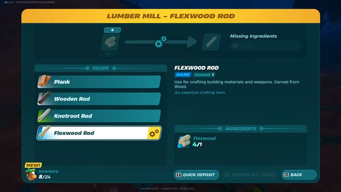 What is flexwood used for in LEGO Fortnite