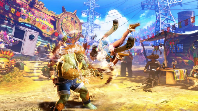 Lily performing an aerial attack on Blanka using the Condor Wind in Street Fighter 6